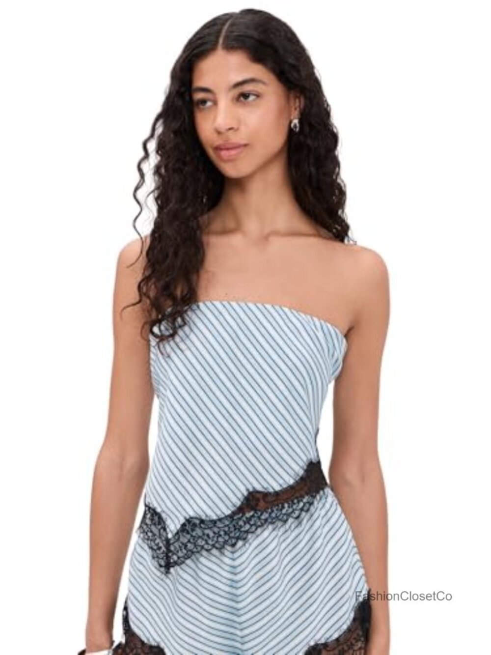 Satin Strapless Blouse with Lace Trim